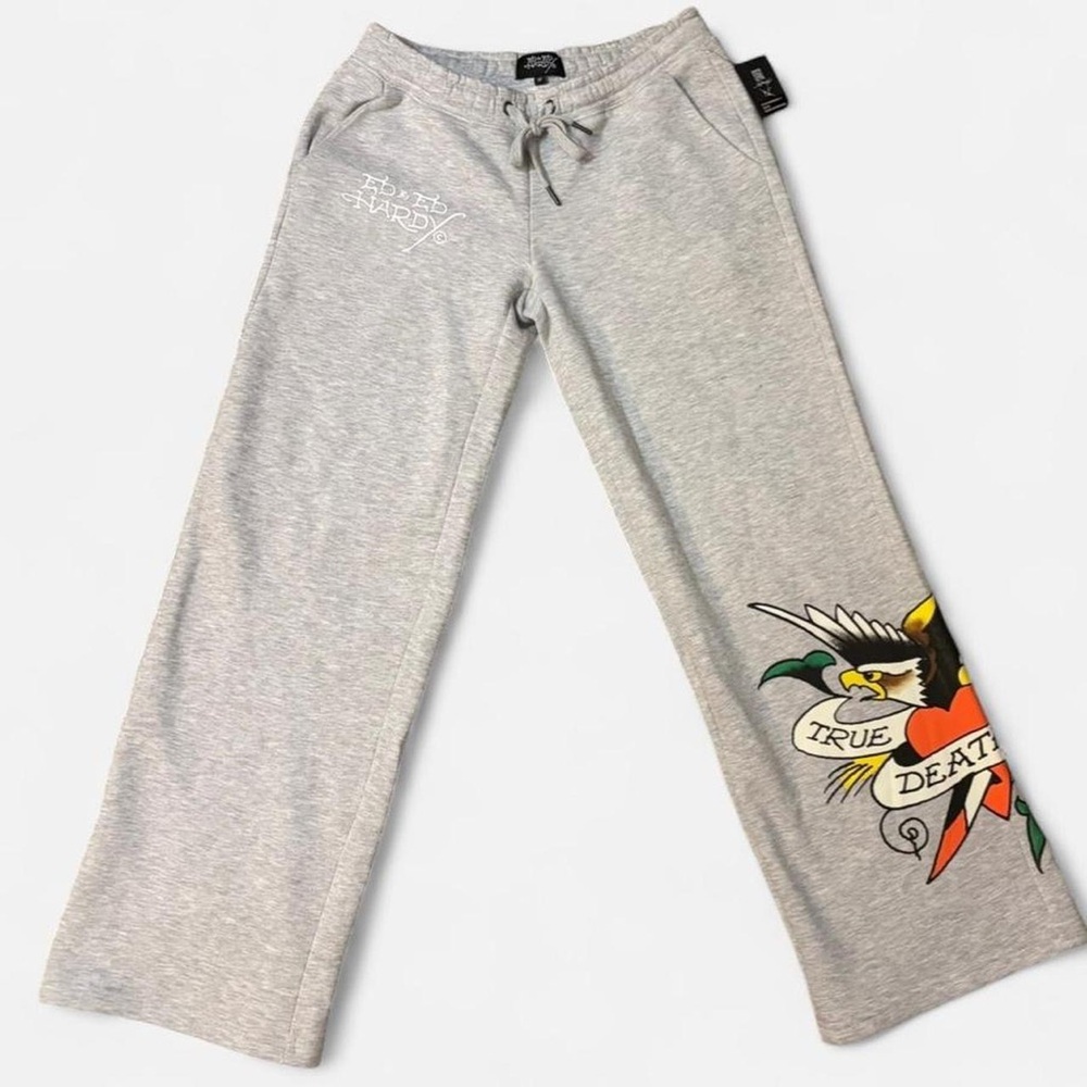 Ed Hardy Gray Sweatpants with Colorful Graphic